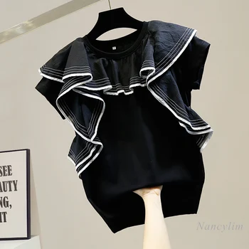 Mados Spalvų Kontrastas Saldus Susiėmę trumparankoviai marškinėliai Moterims Visą Atitikimo Trumpas Tee Viršūnes Moterų Lady Drabužius 2021