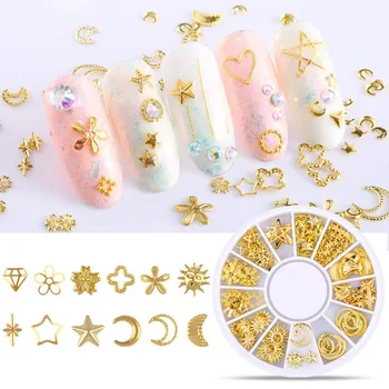 Naujas nagų dailė apdailos embellishment žvaigždės ir mėnulis kniedės Japonijos tuščiaviduriai lydinio nagų, nagai gražiai dekoruoti kniedėmis