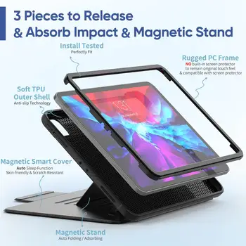 Smart Case for iPad Pro 11 2020 atvejais Auto Miego ir Pabusti Apsauginis Dangtelis su reguliuojamu Magnetinio atramą ir Pieštukas Turėtojas