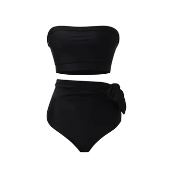 2021 Vasaros maudymosi kostiumėlį 2 Gabalus, Maudymosi Kostiumą, Moteris vientisos Spalvos Bikini Viršūnes+ Aukšto Juosmens Bikini Kelnaitės Juodos spalvos S/M/L/XL