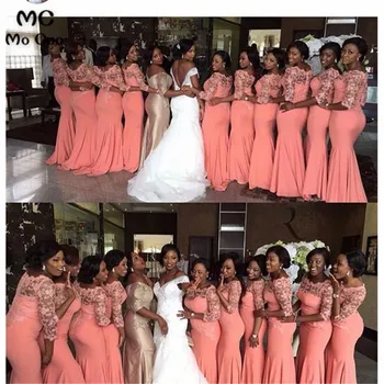 2019 Afrikos arabų Undinė Bridesmaid Suknelės su Nėriniais Appliques Vestuvės Suknelės Bridesmaid Suknelę, Ilga, moteris