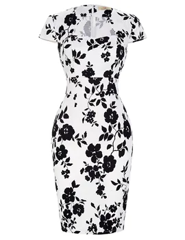 Retro Vintage Bžūp Rankovėmis suknelė Medvilnės Klubų-Suvynioti Bodycon Pieštuku Suknelė elegantiškas, seksualus gėlių dot kelio slim vasaros moterų suknelės