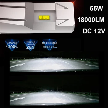 Automobilio LED Lemputė 12V 55W H7, H11 H1 priekinis žibintas H4 60/55W Lemputė 9005 HB3 9006 HB4 18000LM 6500K