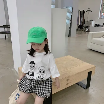 Korėjos Stiliaus Kūdikių Mergaičių marškinėliai 2021 m. Vasarą Naujosios Vaikams Laisvalaikio Prarasti Spausdinti Marškinėliai Mados Medvilnės trumpomis Rankovėmis Viršūnes Girl 2-8 Y