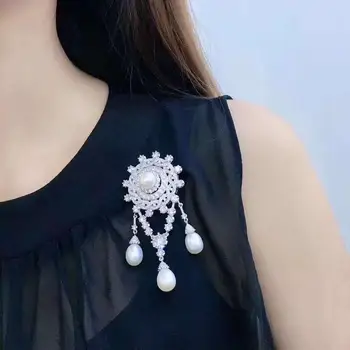 Moterų Mados White Pearl Sidabro Padengtą corsage Kristalų, Sagės pin