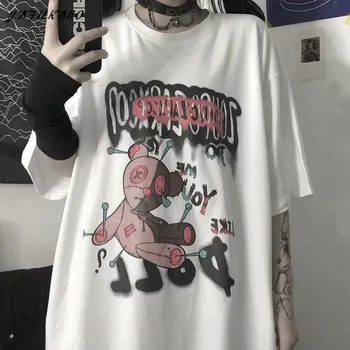 Harajuku Lokys Spausdinti Grafinis T Marškinėliai Moterims 2021 Goth Negabaritinių Alt Drabužius Estetinės Vasarą E Mergina Punk Tee Marškinėliai