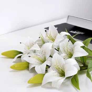 Dirbtinės Gėlės Bendrą Filialų, 70cm Aukštos kokybės Baltos Lelijos, Namo Apdaila, 