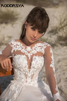 RODDRSYA Spalvingas Vestuvių Suknelės ilgomis Rankovėmis Nėrinių Mygtukai Tiulio-Line Dubajus Vestuvių Suknelė Vestuvių Suknelė vestidos de verano