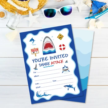 Mėlyna Jūra Temą Kvietimą Korteles Animacinių Filmų Ryklys Gimtadienio Kvietimus Vaikai Laimingi Gimtadienio Naudai Baby Shower Papuošalai