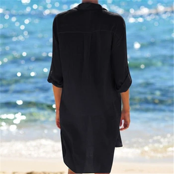 Moterų Bikinio Padengti Iki Vasaros Vientisos Spalvos Ilgomis Rankovėmis Marškinėliai Suknelė, Paplūdimio Maudymosi Kostiumą, Maudymosi Kostiumėliai,
