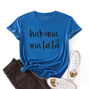 Nauja Vasaros Moterų Mados Hakuna Matata Laiškas Spausdinti Atsitiktiniai trumpomis Rankovėmis Marškinėliai Laisvi O-kaklo Moteriški marškinėliai Moterims Topai
