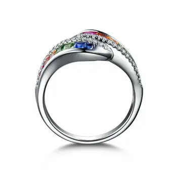 Milangirl Naujos Mados Ponios Balta Užpildyti Spalvotų Vaivorykštė AAA Cirkonis Elegantiškas Žiedas, Vestuvių, Sužadėtuvių Žiedai, Juvelyrika
