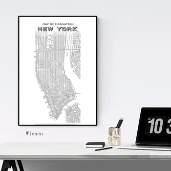 Modernus Minimalistinis Laišką Drobės Paveikslai niujorko Manheteno Miesto Žemėlapį Plakatas Spaudinių Sienos Menas Nuotraukas Kambarį Namų Dekoro