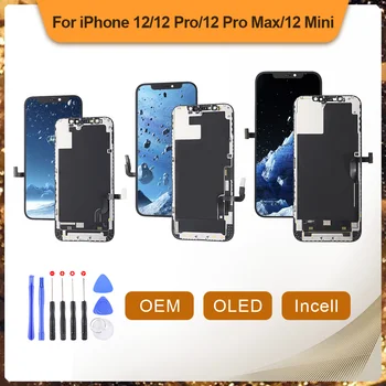 LCD iPhone 12 12Pro 12 Pro Max 12 Mini OLED Jutiklinis Ekranas skaitmeninis keitiklis Asamblėjos OEM Ekranas Su Rėmo Pakeitimas Nėra Negyvų Pikselių