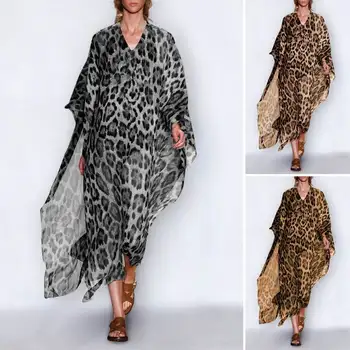 Bohemijos Leopard Suknelė Moterims Derliaus Spausdinami Šalies Midi Šalis Suknelė 2021 VONDA Atsitiktinis Vestidos Skraiste Femme Sundress