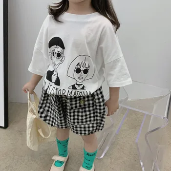 Korėjos Stiliaus Kūdikių Mergaičių marškinėliai 2021 m. Vasarą Naujosios Vaikams Laisvalaikio Prarasti Spausdinti Marškinėliai Mados Medvilnės trumpomis Rankovėmis Viršūnes Girl 2-8 Y