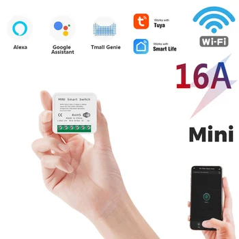 Tuya Mini Wifi Smart Laikmačio Jungiklis AC 100-240V Balso Kontrolė Suderinama Alexa 