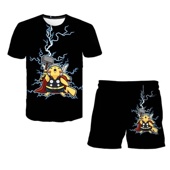 Japonijos Anime Pokemon T marškiniai, Vaikiški marškinėliai & Šortai 2vnt Berniukų Marškinėliai Mergaičių marškinėliai Animacinių filmų Aprangą 4-14 Metų Vaikams Rinkiniai
