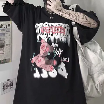 Harajuku Lokys Spausdinti Grafinis T Marškinėliai Moterims 2021 Goth Negabaritinių Alt Drabužius Estetinės Vasarą E Mergina Punk Tee Marškinėliai