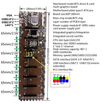 Naujas Kasybos BTC B75-BTC 6PCI-E Darbastalio Plokštė B75 LGA 1155 DDR3 16G SATA3 USB3.0 BTC Bitcoin Mining Mainboard