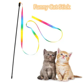 Funny Cat Stickcat Žaislai Interaktyvus Vaivorykštė Juostelės Katė-kibinimas Stick Funny Cat Stick Naminių Kačių Reikmenys Fidget Žaislai