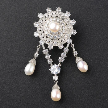 Moterų Mados White Pearl Sidabro Padengtą corsage Kristalų, Sagės pin