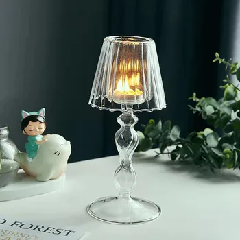 Namo Apdaila Ornamentu Šiaurės Nostalgiškas Stiklo, Žvakių Laikiklis Kambarį Ekranas Baldais Mini Stalo Lempa Modle Žvakidė