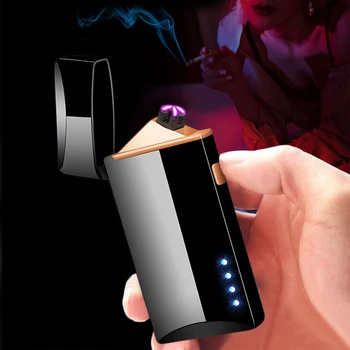 Dvigubo Kampo USB Elektros Lengvesni LED Maitinimo Ekranas Plazmos Cigarečių Degiklio Vėjo Elektronine Turbo Metalinis Žiebtuvėlis Vyrų Dovanos