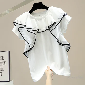 Mados Spalvų Kontrastas Saldus Susiėmę trumparankoviai marškinėliai Moterims Visą Atitikimo Trumpas Tee Viršūnes Moterų Lady Drabužius 2021
