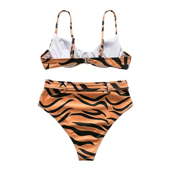 2020 Moterų Mados Leopard Bikini Kostiumai Seksualus Backless Suspender Viršų ir Stora Aukšto Juosmens Diržas Padalinta maudymosi kostiumėlis vasaros drabužių