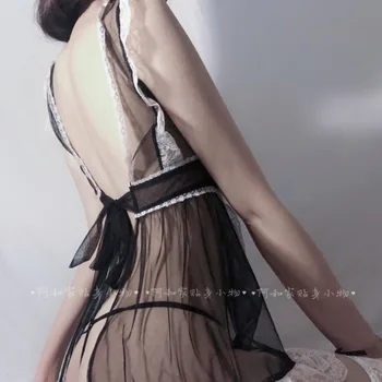 WOMENGAGA 2021 Cosplay Tarnaitė Hot Sexy Tinklelio Nėriniai Skaidrus korėjos Moterų Inkaro Mini Bakas Suknelė Suknelės Pynimas Viršuje KY8W